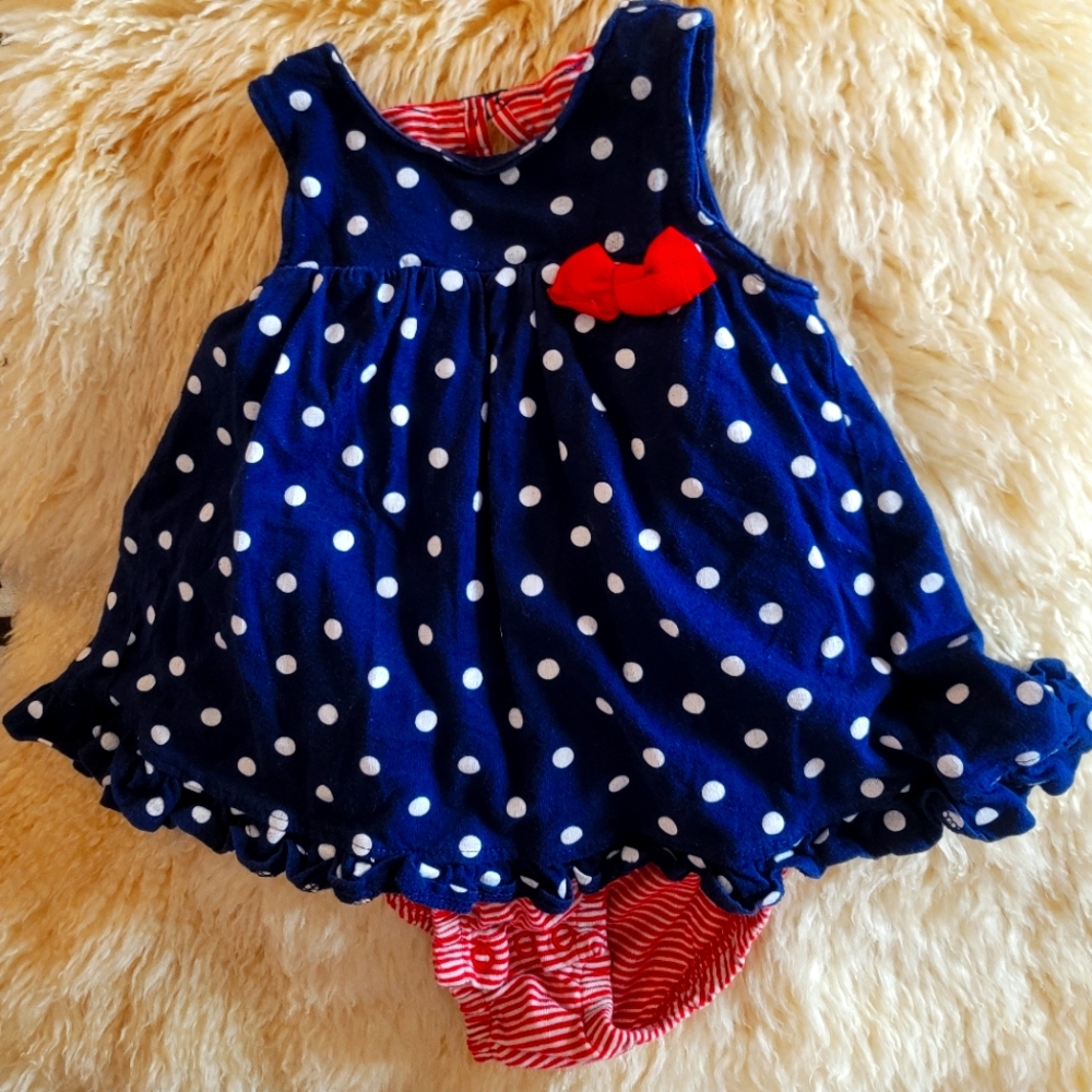 Carters  Child of Mines Girl's Dress Red Blue Polka Dot Stripe 18 months Used 6x